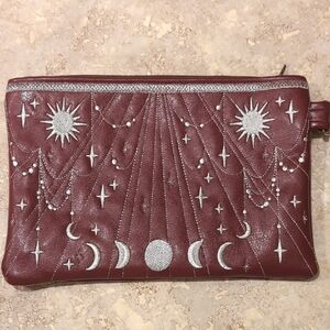 Elegant Burgundy Clutch with Silver Celestial Design